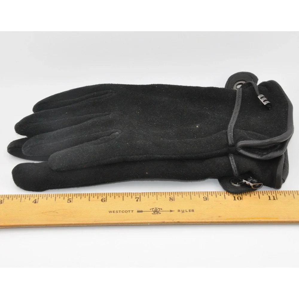 Denver Hayes Gloves Medium Black Excellent Fleece Lined Suede Like Toggle‎ Trim